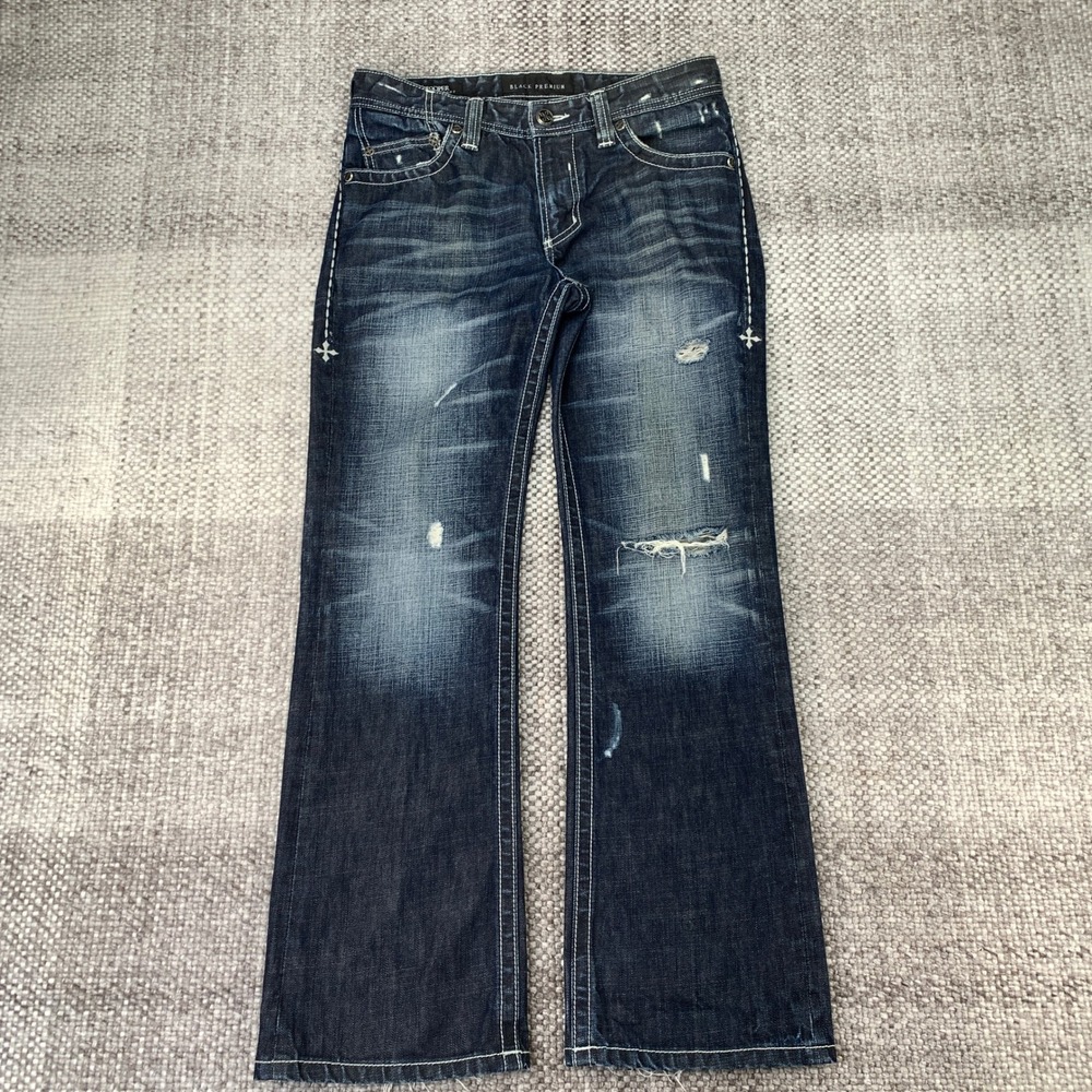 Affliction Cooper Relaxed Boot Jeans Mens 32 Dark Wash Distressed Studded Y2K